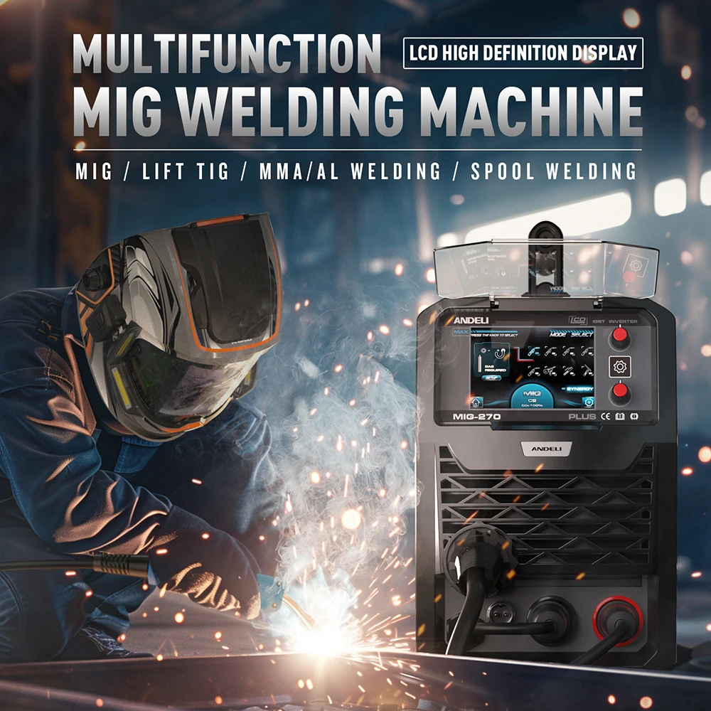 ANDELI 200A MIG Welder MIG/TIG/MMA/Aluminum Welding Gas/Gasless Semi-automatic Welding Machine 5 in 1 Multiprocess Welders