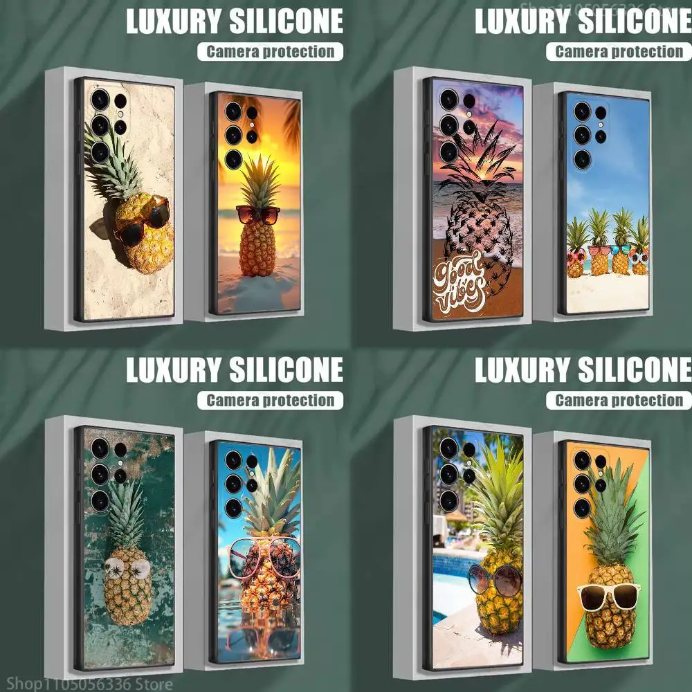 

Summer pineapple Phone Case For Samsung S25,S24,S23,S22,S21,S20,S10,Ultra,Plus,Lite,FE,Soft Silicone Black Cover