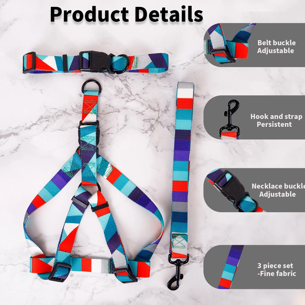 1PC Pet Abstract Chest And harness Set, Dog Webbing Leash, Dog Walking Leash, Dog Collar Three-piece Set