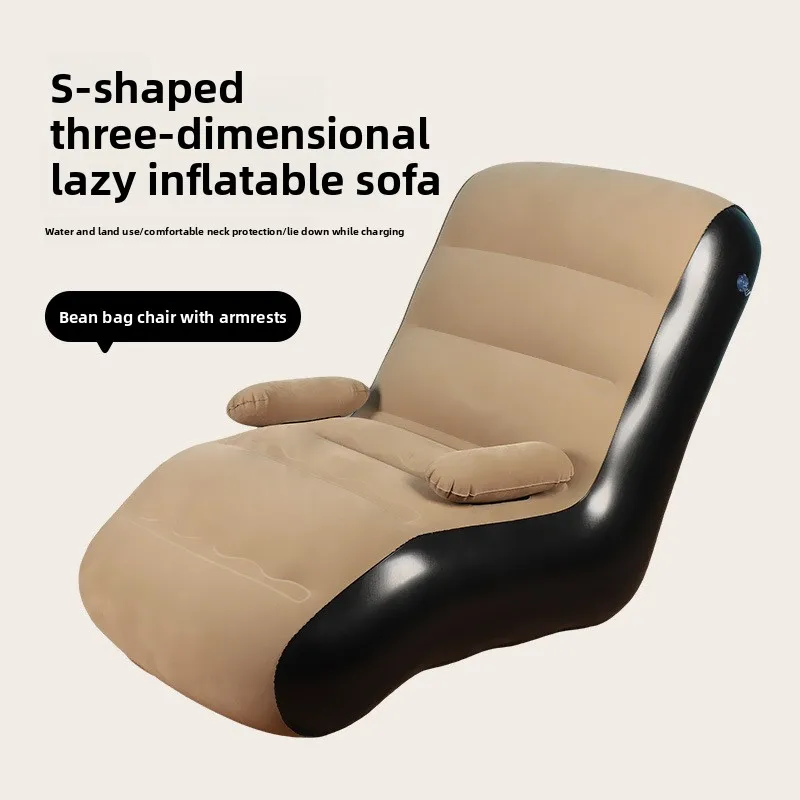 Inflatable Sofa Flocking with Armrests Recliner Home Outdoor Camping Portable Folding Lazy Essential