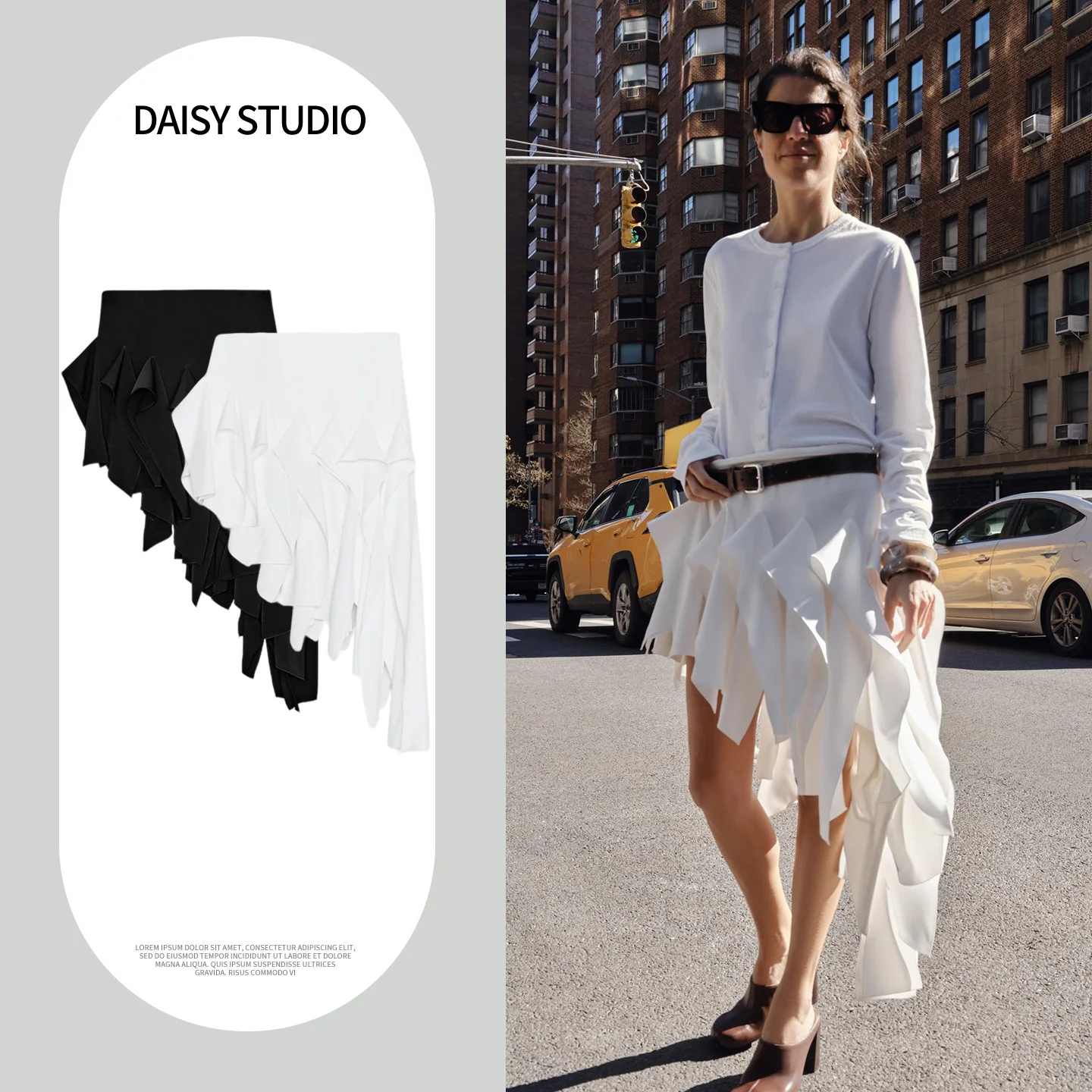 

Spring Summer New Women's Ins Style mid Waist Layered Decor Asymmetric Hem Skirt Standard Fit Polyester Fiber 2530198 2530119