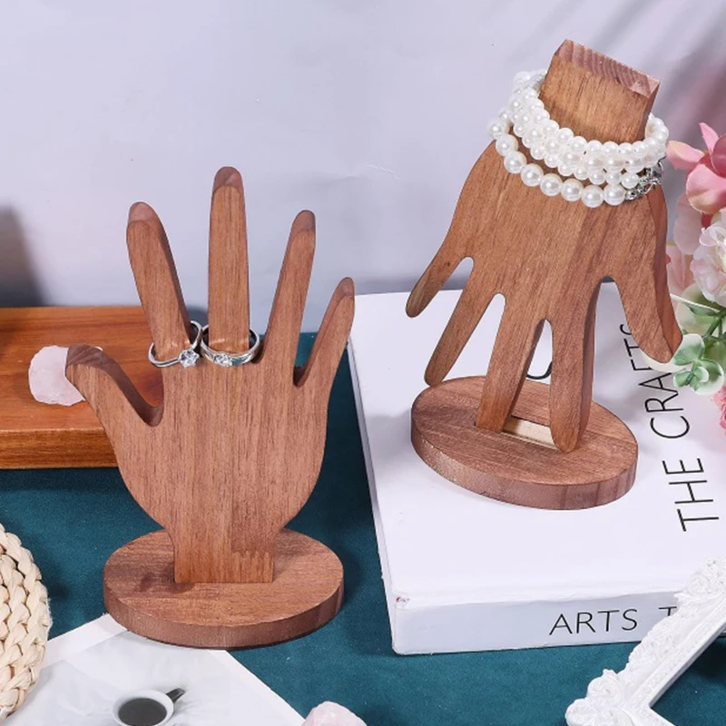 

Hand Shape Rings Display Stand Wood Hand Jewelry Holder Jewelry Rings Display for Vendors