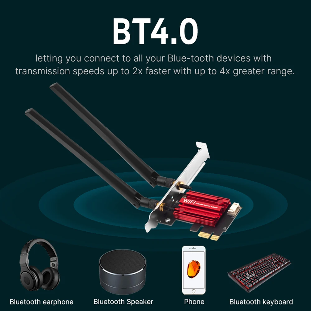 Fenvi wifi 5 pci-eワイヤレスアダプターac1200ネットワークカードデュアルバンド2.4g/5ghz 802.11ac Bluetooth 4.0デスクトップウィンドウ7/8/10/11用