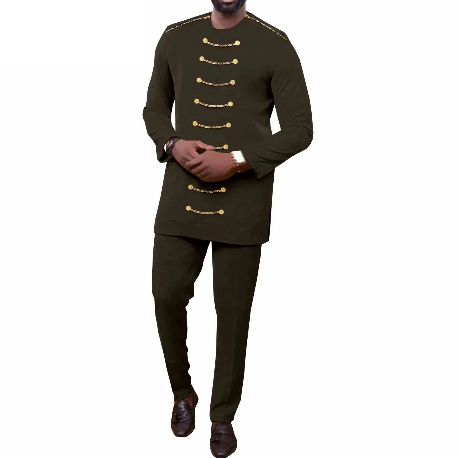 ملابس رجالية أفريقية سترة بسحاب وسراويل أنقرة مكونة من قطعتين ملابس Dashiki مقاس كبير مع سلسلة بازان الثراء