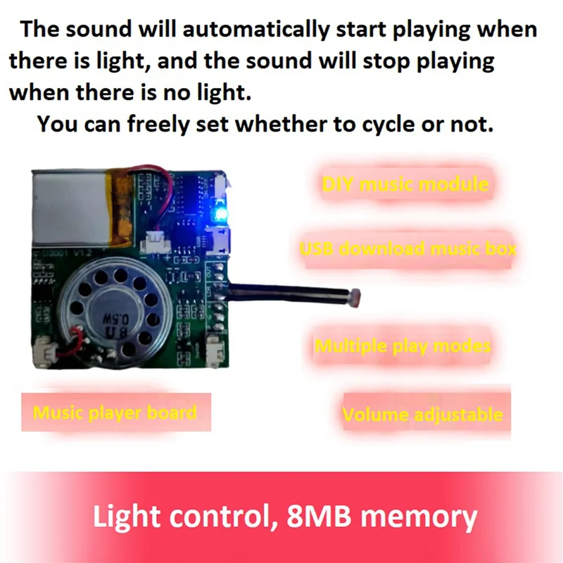 AT82-USB Recording Music Module DIY MP3 Recordable Sound Module Green , Light Control 1 Piece