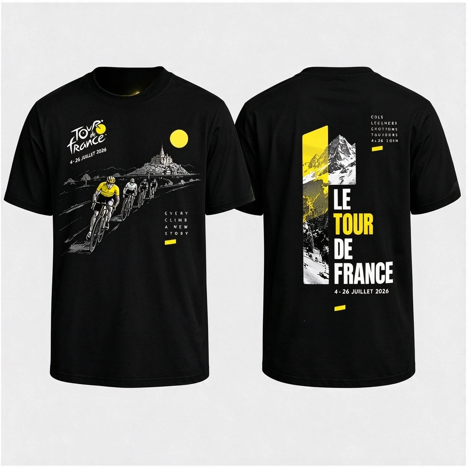 Tour de France 2026 Route Map T-Shirt - Men's, Women's, Gender-Neutral Cotton - Retro Cool Ultra-Large Short-Sleeved Shirt