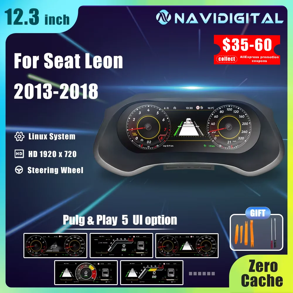 Cluster cruscotto digitale LCD da 12,3 '' per VW Seat Leon 2013-2018 anni Supporto pannello strumenti radio HDMI Carplay