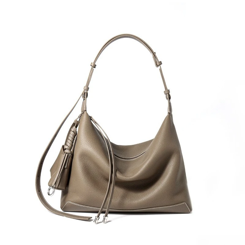 Women Genuine Leather Shoulder Bag Minimalist Korean Daily Handbag Adjustable Strap Convertible Luxury Handbag Large Capacity