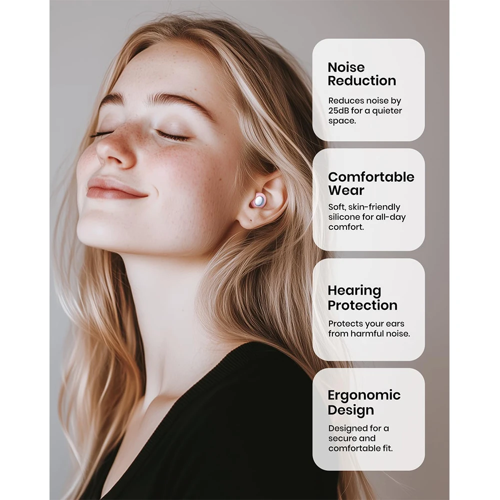 سدادات أذن لإلغاء الضوضاء أثناء النوم، سدادات أذن 25 ديسيبل لتقليل الضوضاء مع 8 أطراف أذن، سدادات أذن من السيليكون قابلة لإعادة الاستخدام للسمع