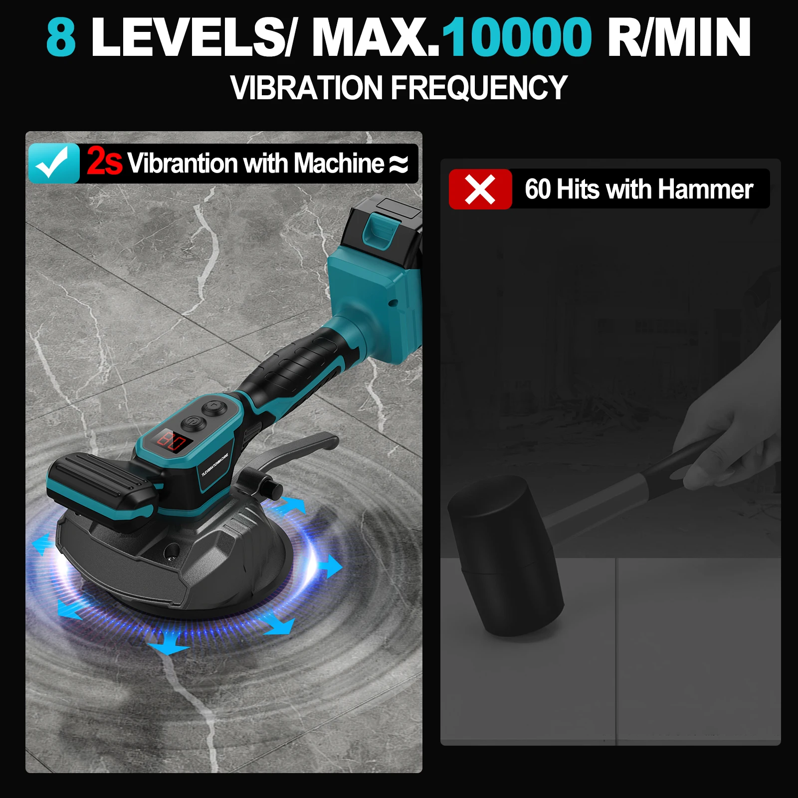 8-ступенчатая аккумуляторная машина для укладки плитки, вибрационная плитка, установка выравнивающей машины, электроинструмент для батареи Makita 18 В