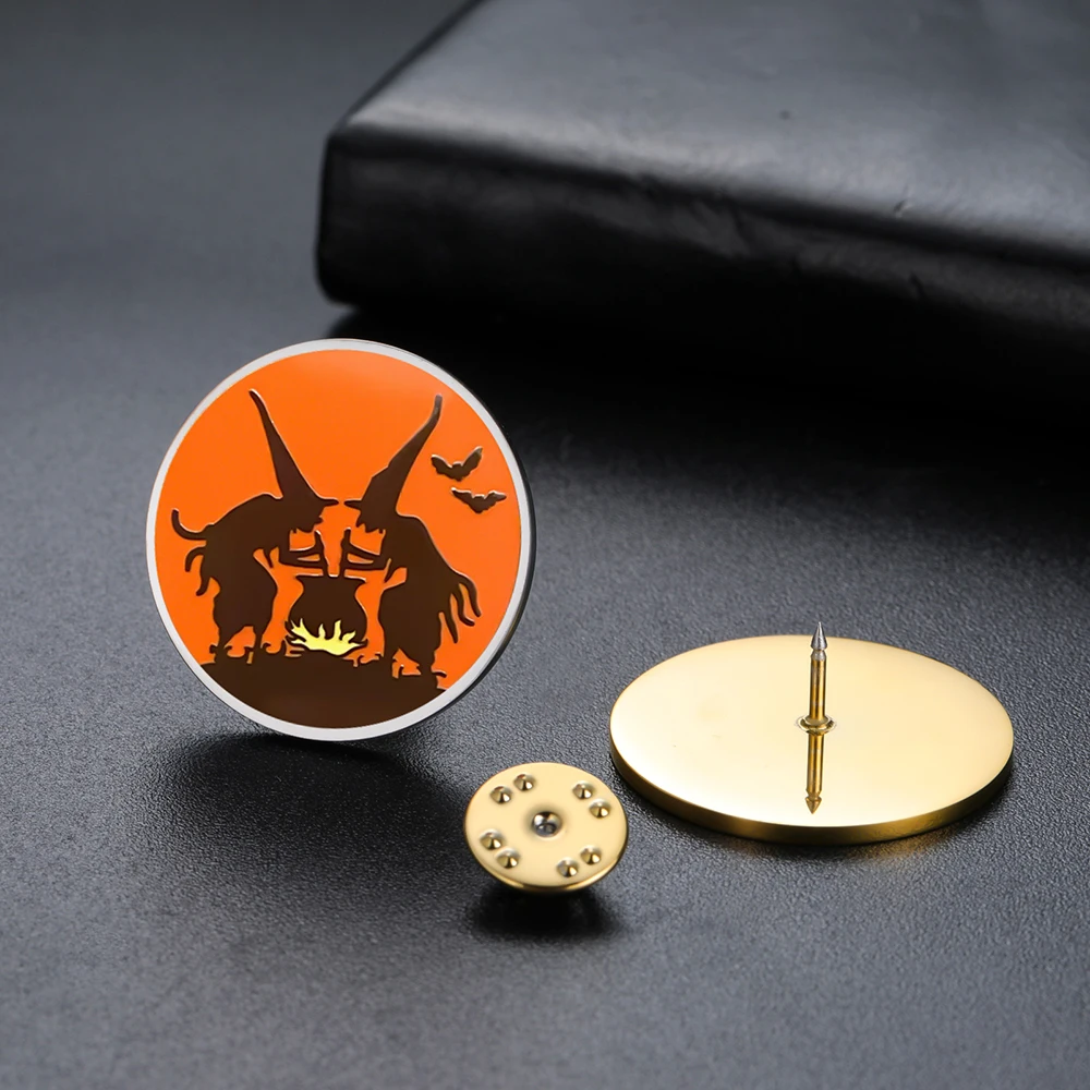 Dawapara Samhain Vintage Magical Witches Pin Gothic Gift Halloween Brooch Lapel Pin Multicolored Pattern Stainless Steel Jewelry