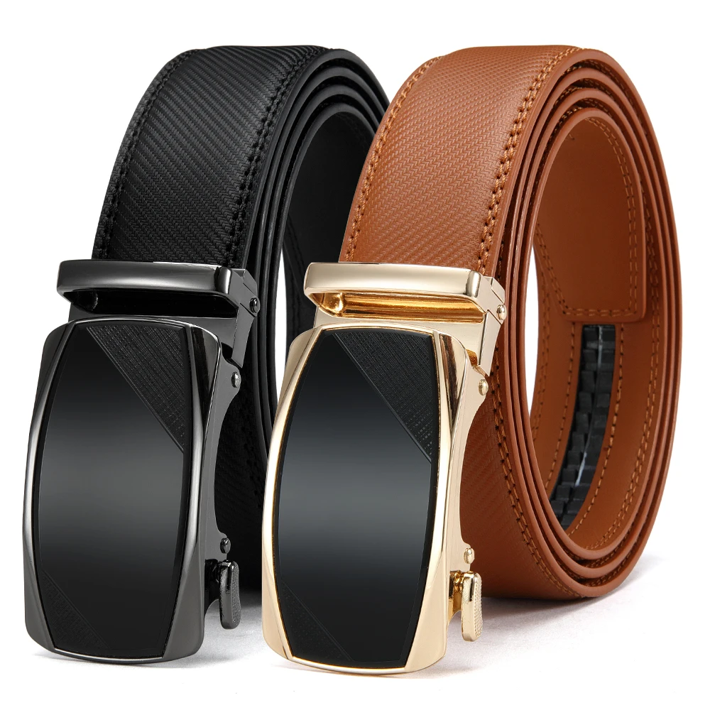 Men Genuine Leather Belt Metal Automatic Buckle Brand High Quality Luxury Belts for Men Famous Work Business Black PU Strap