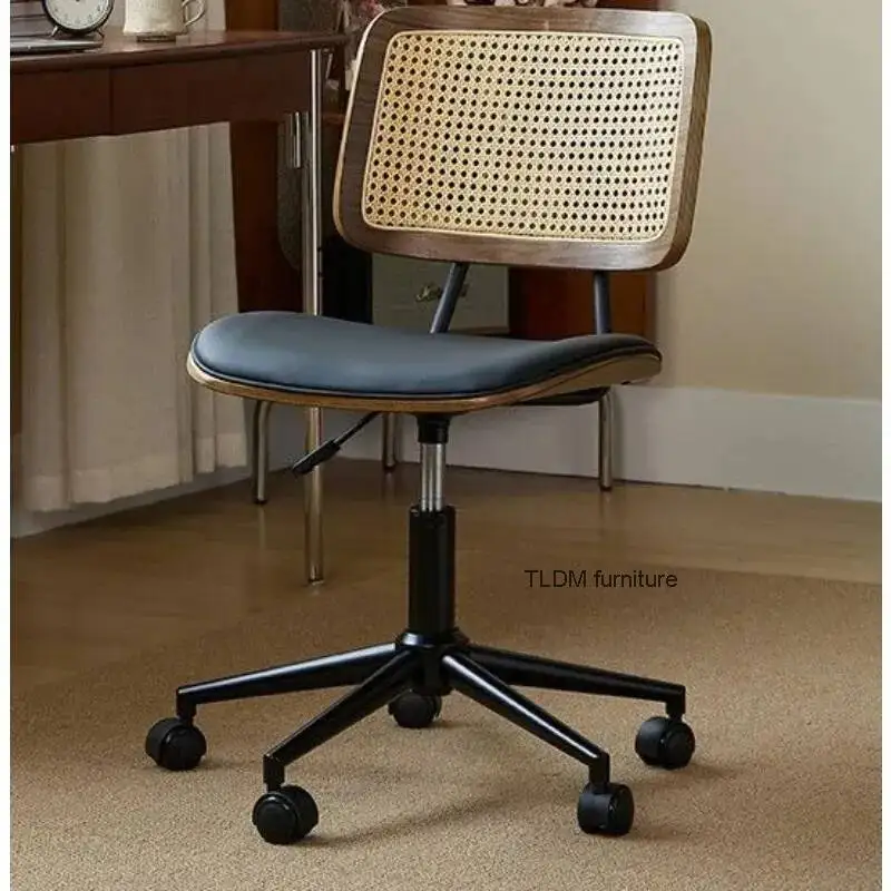 Retro Rattan Office Chair Ergonomic Height Adjustable Mid-Century TikTok Trend Gaming Chair Muebles Silla De Escritorio