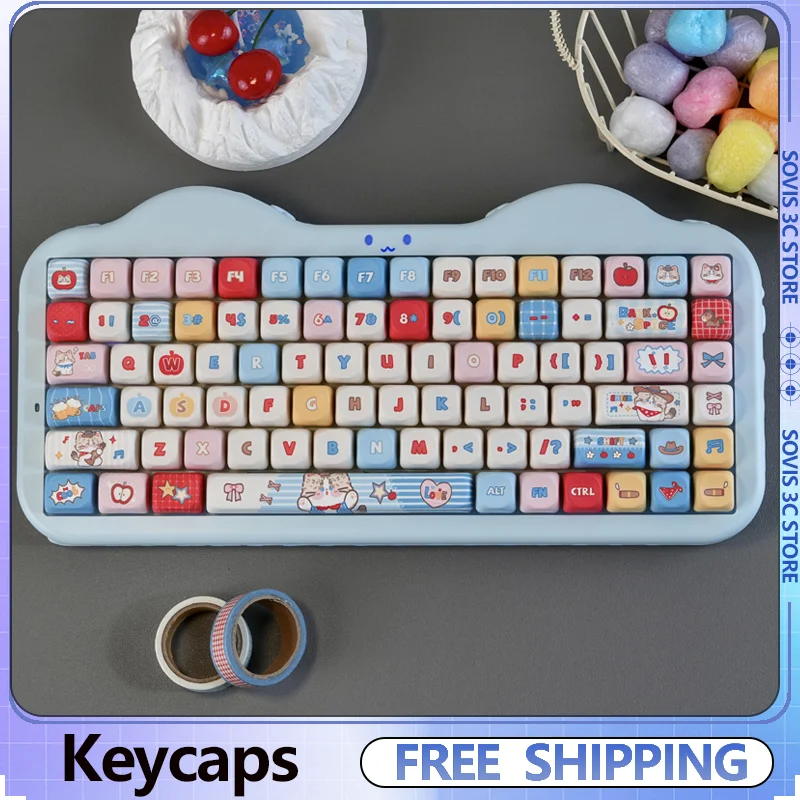 

Western Cat Keycaps Anime Cute Pbt MOA Profile Keycap Customized 130 Keys Cartoon Key Caps DIY Mechanical Keyboard 61/68/87/980
