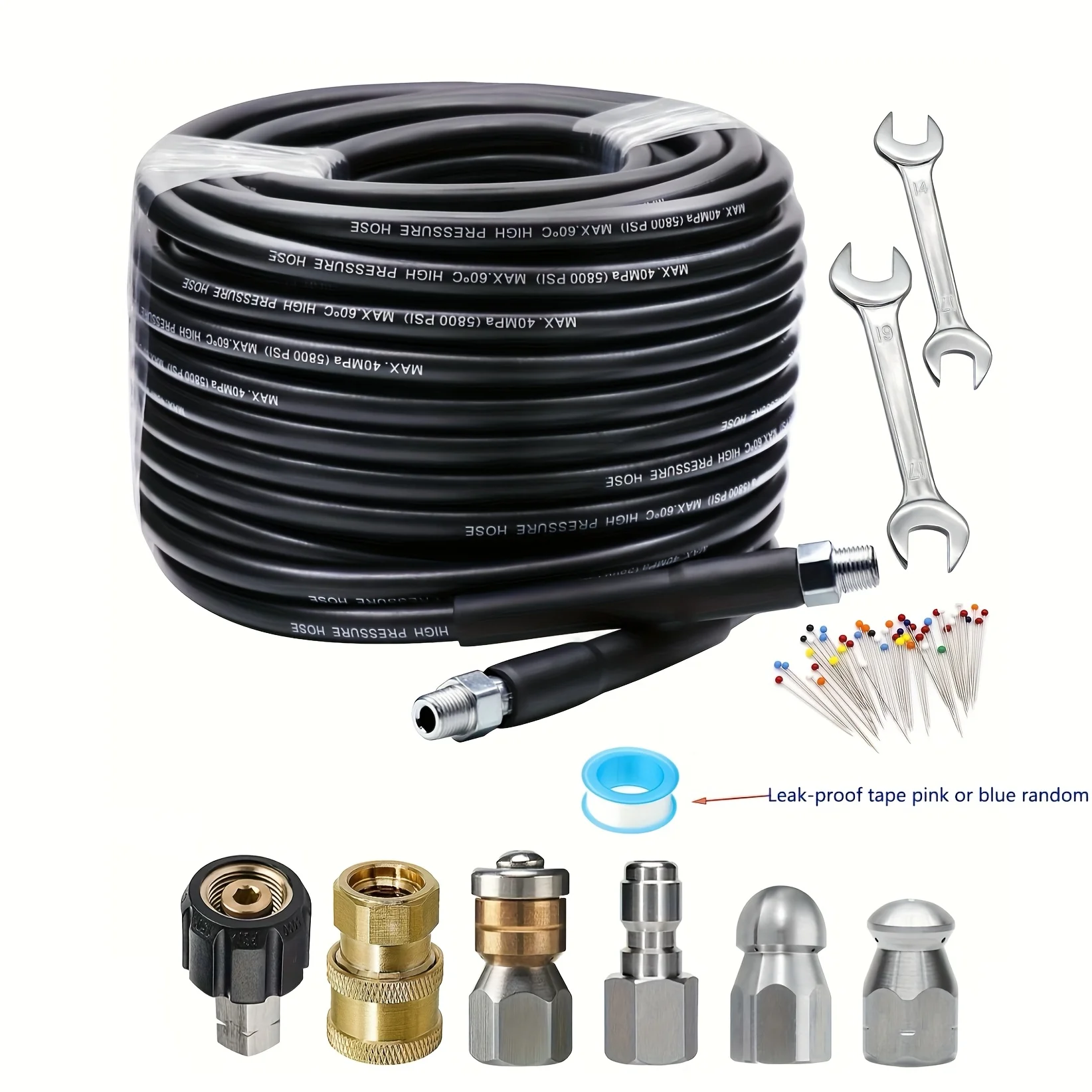 Sewer Jetter Kit 100FT Pressure Washer 11000 PSI Drain Cleaner Hose 1/4 Inch NPT Corner Rotating Button Nose Sewer Jetting