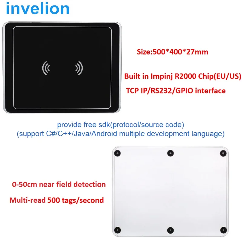 ISO18000-6C IMPINJ R2000 uhf rfid reader writer with TCP/IP RS232 near field 0-50cm 200tags/sec self-service retail management