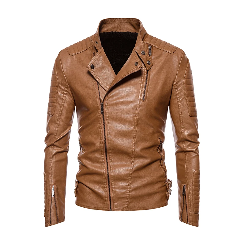 

Men Autumn Brand New Causal Vintage Leather Jacket Coat Men Spring Outfit Design Motor Biker Pocket PU Leather Jacket Men