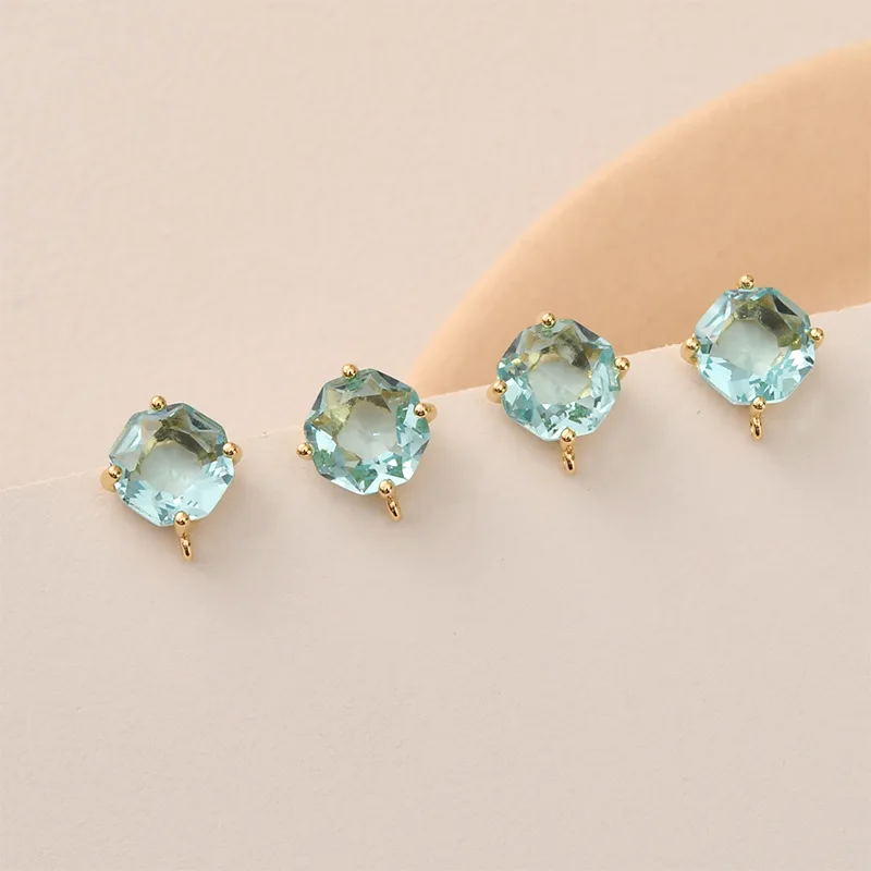 10pair Colors Faceted Square Glass Earrings Studs Post with Linker Loop Connectors DIY for Women Pearls Drops Earring Making