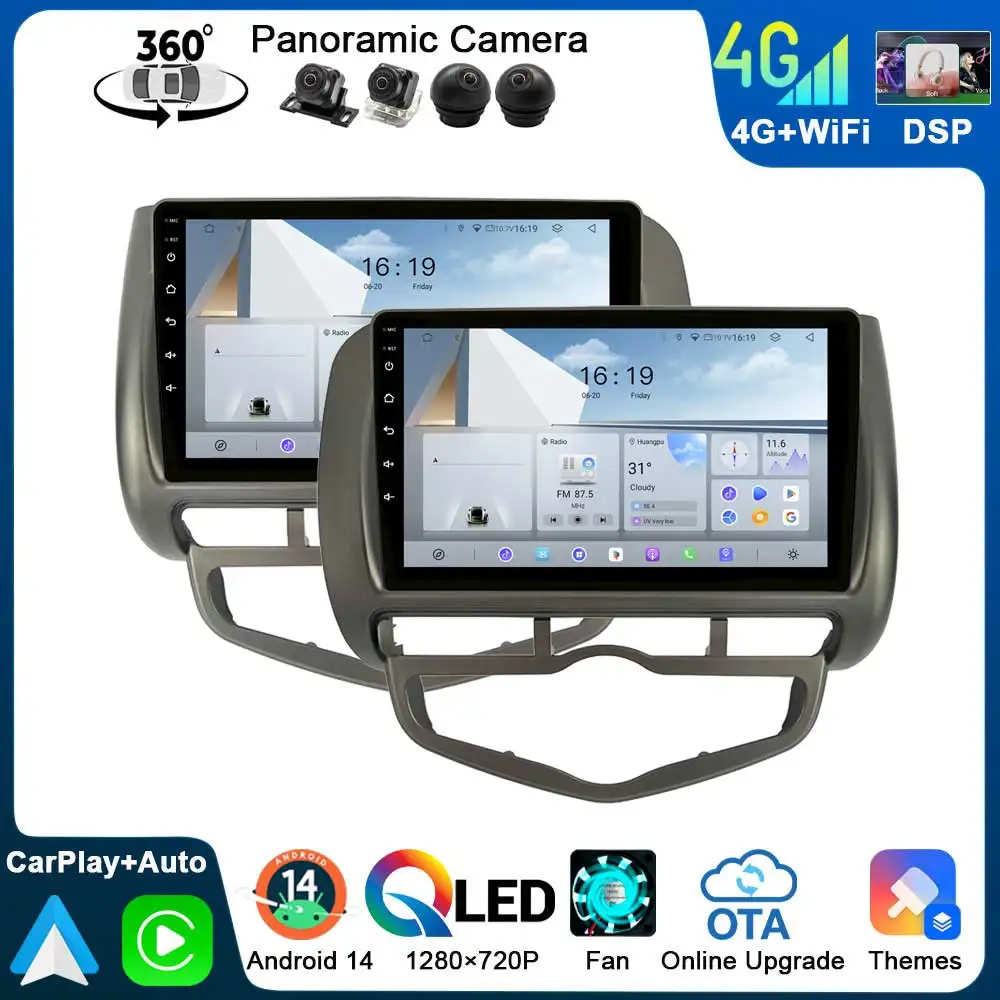 8-ядерный автомобильный мультимедийный плеер QLED DSP для Honda Fit 1 GD Jazz 2001-2008 City 4 GD 2002-2008, головное устройство DAB LTE Auto Stereo BT 5.0