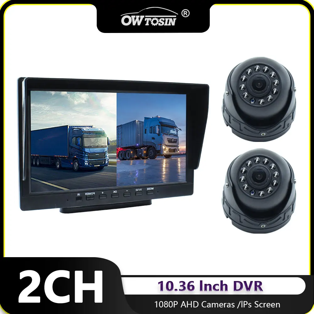 FHD 1920x1080P 10 Inch IPS Screen Vehicle DVR Recorder Parking Monitor With 2 Channels Front Rear Side Truck Bus AHD Car Camera