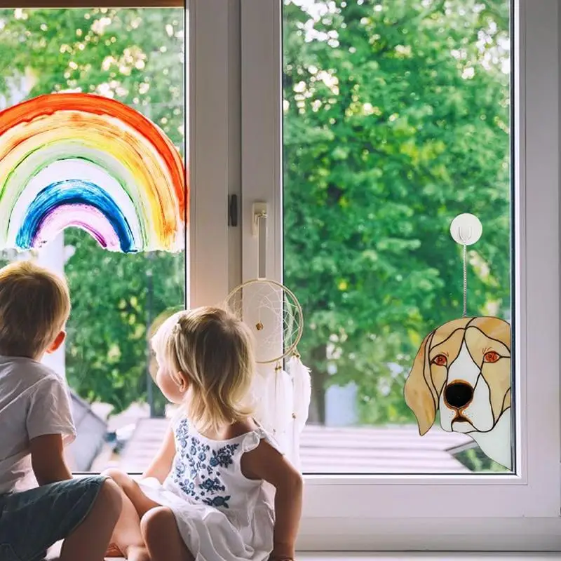 Cute Animal Window Pendant Dog Abstract Stained Acrylic Panel Acrylic Craft Aesthetic Rainbow Catcher Sign For Kids Room