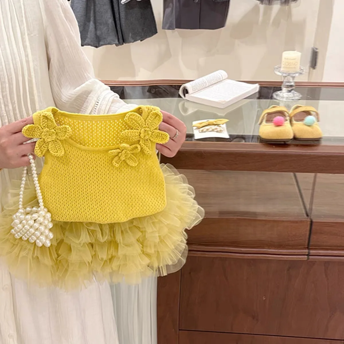 knitted tutu dress Children's Summer Princess Set Lemon Yellow Flower Vest Gauze Skirt Girls' Outfit Wine Dresses