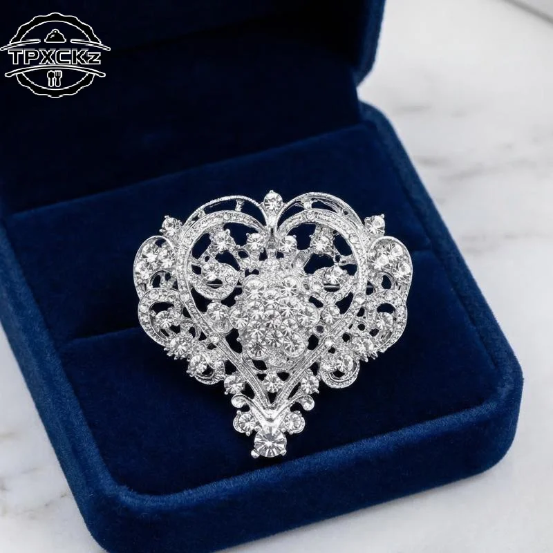 Elegant Heart Shape Brooch Shining Rhinestones Suit Lapel Pin Dress Women Badge Jewelry Gift Coat Accessories