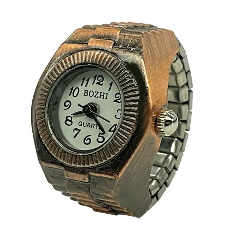 Finger Watch Ring Vintage Ring Clock Small Pointer Style Finger Watch Bronze Quartz Watch With Retractable Watch Strap For Women