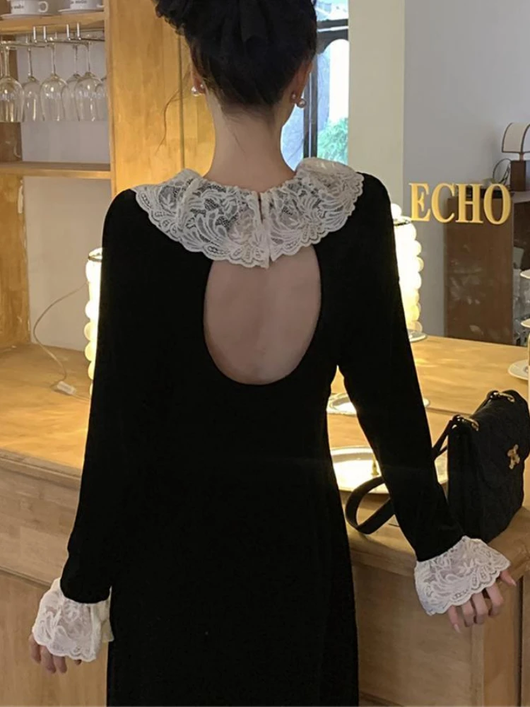 Sukienka z odkrytymi plecami kobiety Midi prosto Casual wiosenna Flare rękaw cały mecz O-neck Ulzzang Harajuku moda elegancka popularna prosta