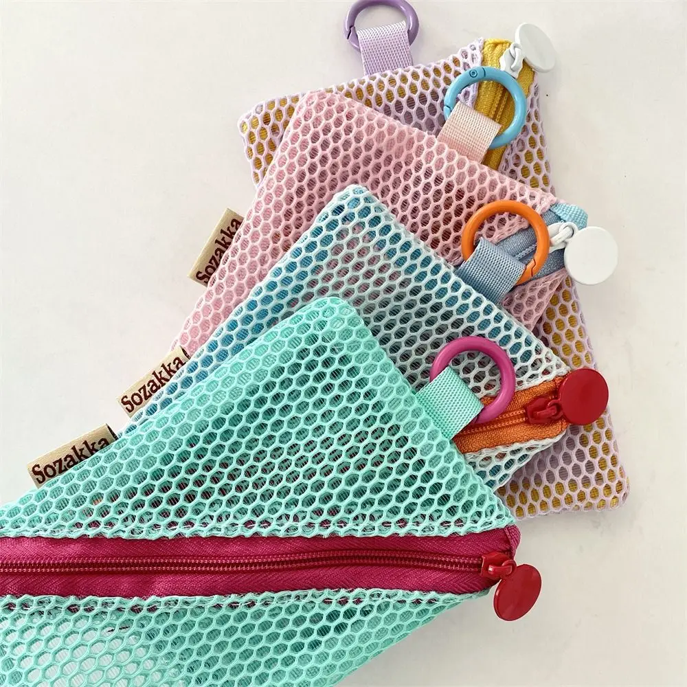 

Durable Lightweight Mesh Zipper Bags Visibility Portable Mini Makeup Pouch Transparent Large Capacity Grid Cosmetic Bag Girls