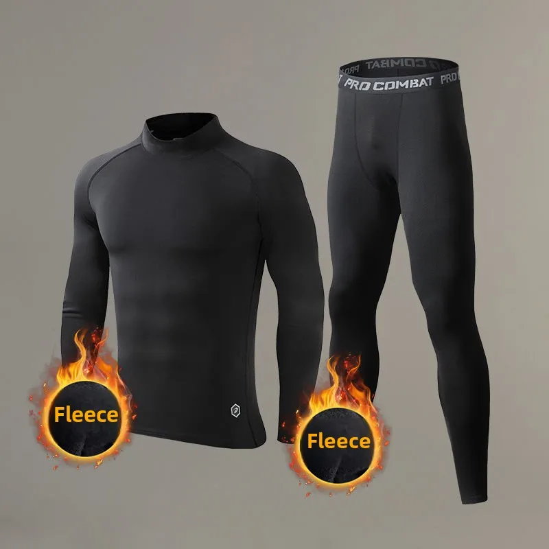 Men Underwear 2pcs Set Winter Warm Plush Thermal Undershirts Long Johns Compression Tights Fitness Sports Mens Sweatsuits Set