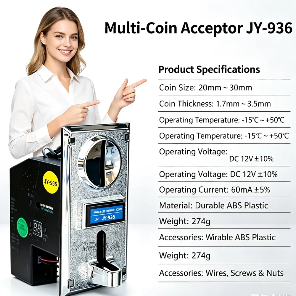 JY936 Multi-Coin Acceptor (New Version) | For Vending Machines, Supports 6 Foreign Coins, Malaysia Available