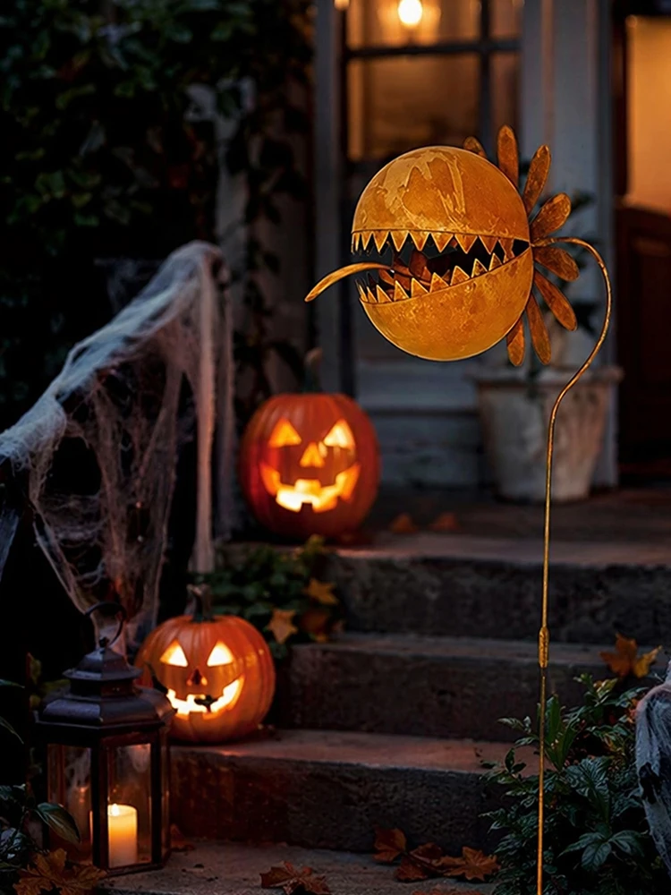 Whimsical Metal Carnivorous Plant Garden Stake Weather Rusty Monster Plants Sculpture Non-Fading for Lawn&Patio&Yard