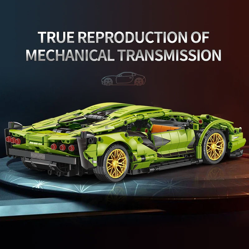 MOC Technical Racing Power Sport Car Model Building Blocks  Green Speed Supercar Brick Toy Birthday Christmas Halloween Gifts