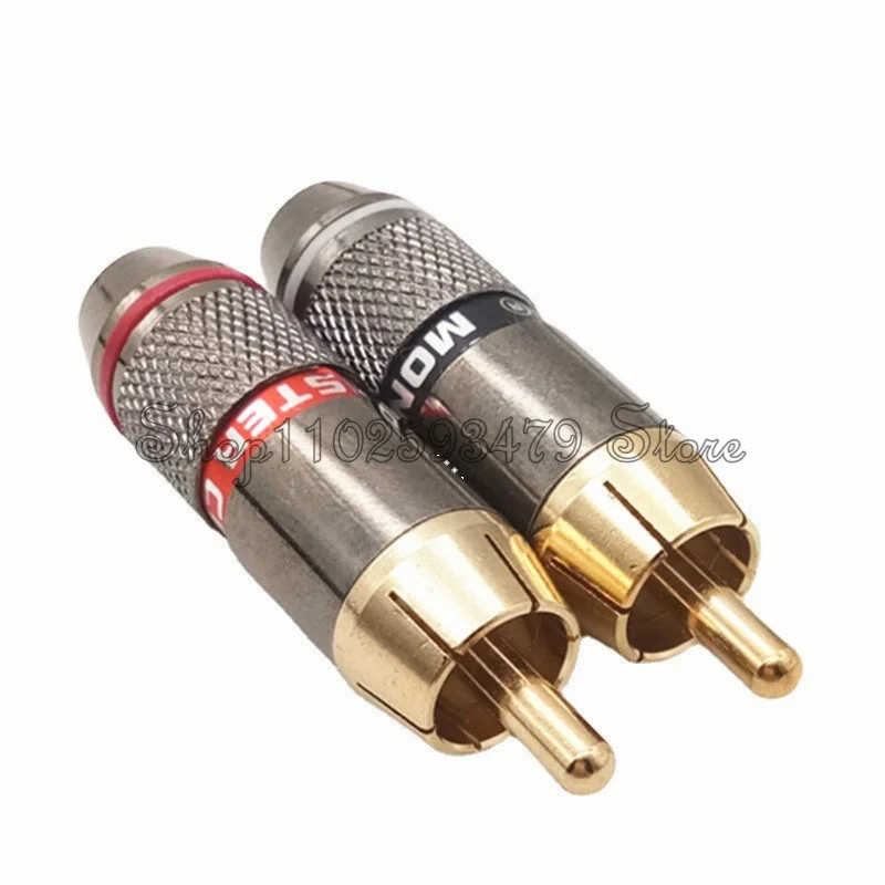 New 20pcs-100pcs /lot Monster RCA Connector plug 6mm 24K Gold Plated Professional Speaker Audio Adapter Wire lotus Male Plug