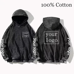 Ihr eigenes Design Marke Logo/Bild individuell bedruckte Männer Frauen DIY Hoodies Vintage Wash Baumwolle Sweatshirt lässig lose y2k Kleidung