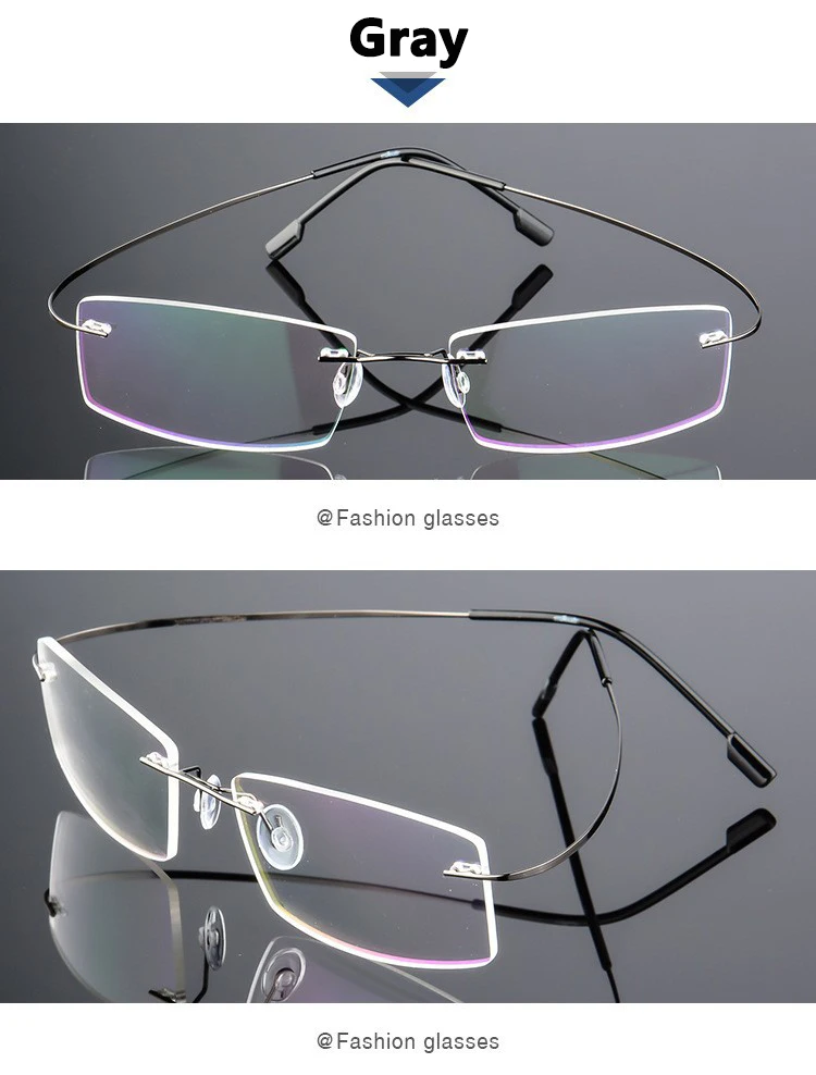 Randlose Ultraleichte Photochrome Myopie‑Brille Männer Titanlegierung Geschäftsbrille grau‑veränderliche Linsen – Detail 5