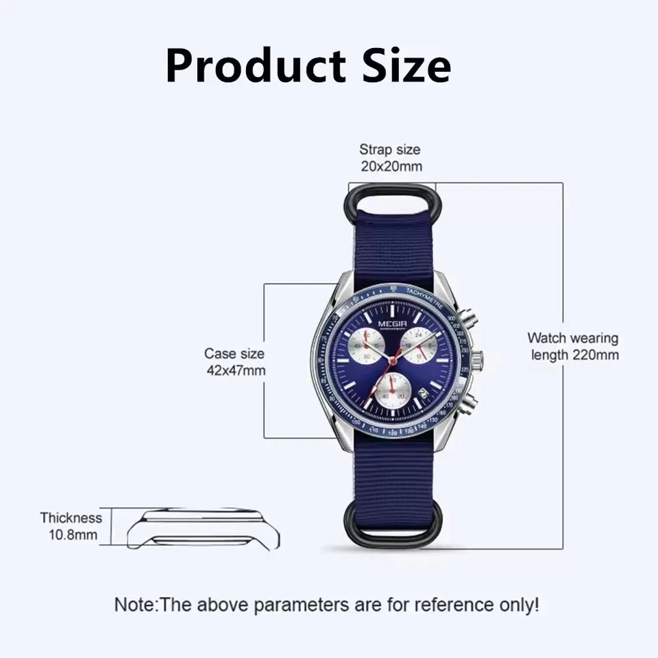 MEGIR 2247 ساعة كوارتز رجالية فاخرة قماش النسيج حزام كرونوغراف التقويم الحياة مقاوم للماء الترفيه موضة ساعة رجالي هدية #5