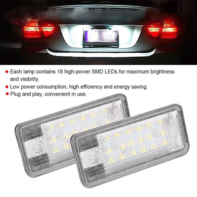 Luz de matrícula 18LED sin errores para Audi, lámpara de coche para A3, S3, A4, B6, A6, S6, A8, RS4, 8E0807430A, 8E0807430B, 8E0943021B, 8E094302