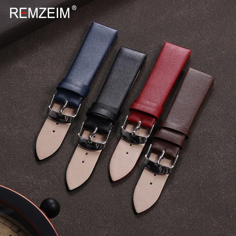 Ultra Thin Soft Calfskin Leather Watch Bracelet 14mm 16mm 18mm 20mm 22mm Men\'s and Women\'s Replacement Wristwatch Strap