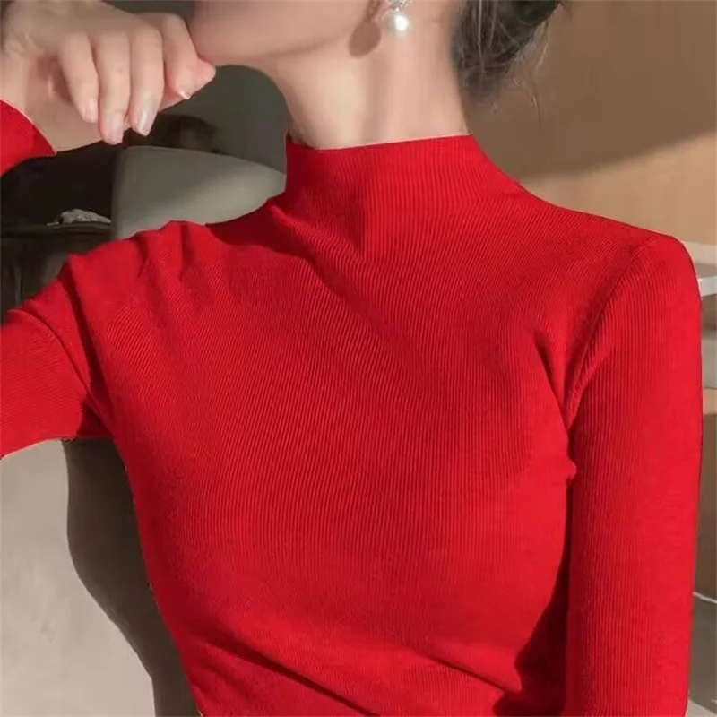 

Женский универсальный трикотаж большого размера, осенне-зимний женский шерстяной свитер с высоким воротником, женский однотонный вязаный пуловер