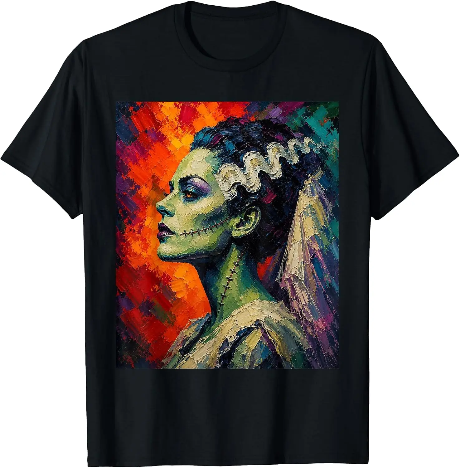 Bride And Frankenstein The Lover Halloween Matching Couple T-Shirt Halloween Loose-Fit Pure Cotton Short-Sleeve Top – Stylish, Breathable, Plus-Size – Christmas Gift