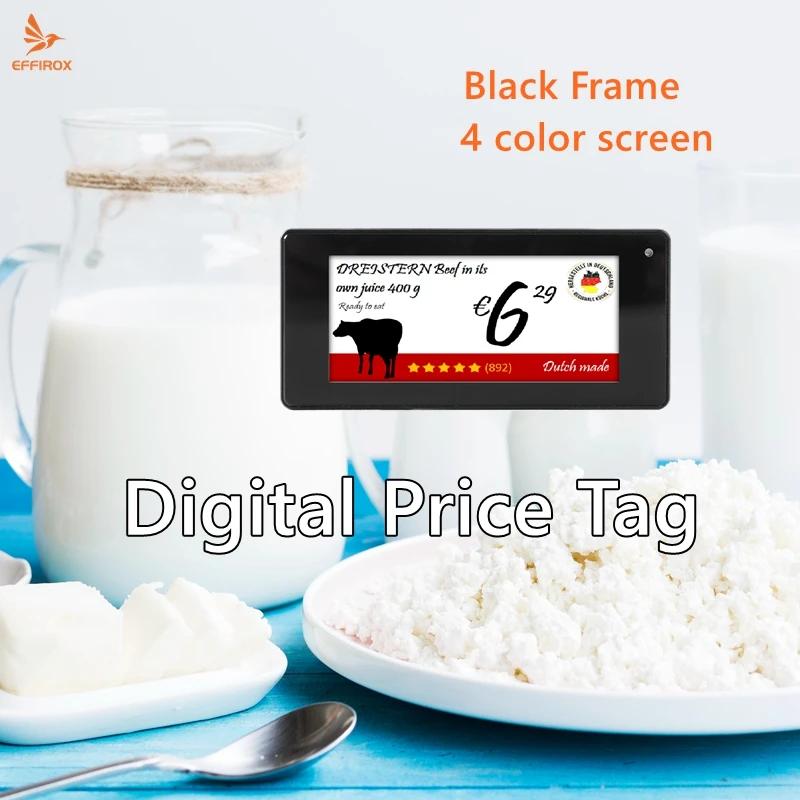 2.66 Inch 4 Color Electronic Shelf Labels Black Frame Digital Price Tags Eink Epaper Screen Shelf Labels ESL Tags