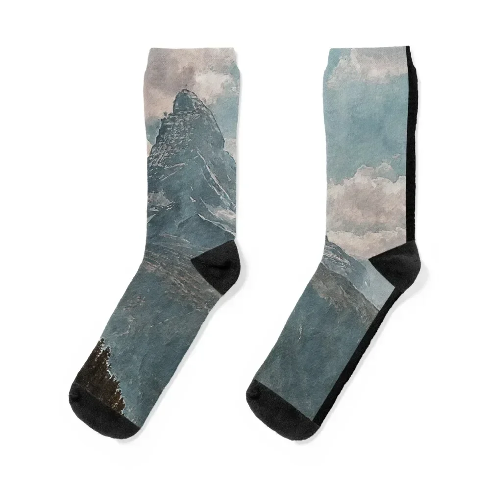 Matterhorn Mountain Switzerland Zermatt, European Swiss Alps Mountains, Winter Matterhorn Landscape Oil Paint, Switzerland Socks