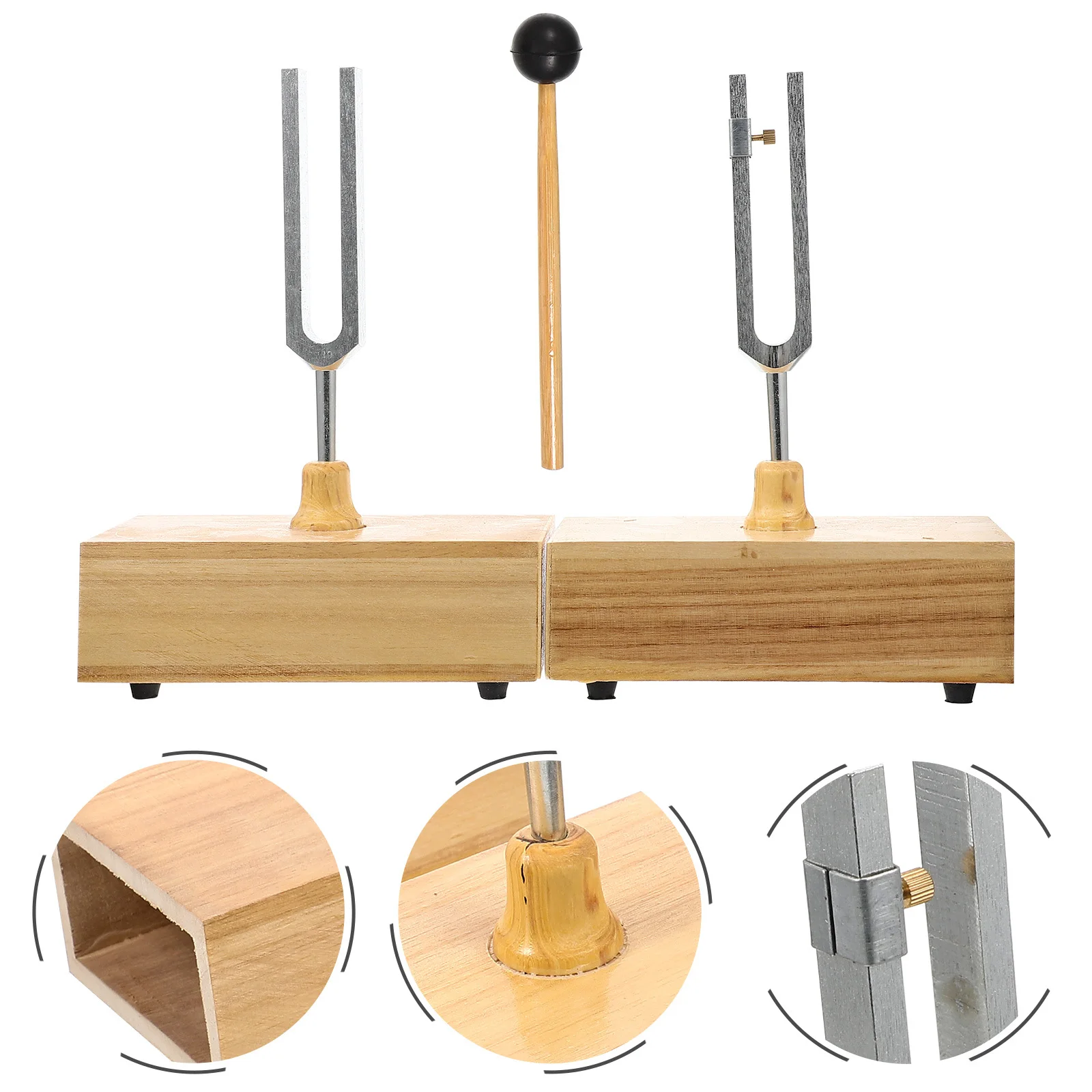 

1 set 1 Set Tuning Forks Resonance Instrument Physics Acoustic Experiment Education Tool Wooden Base Metal Material Laboratory