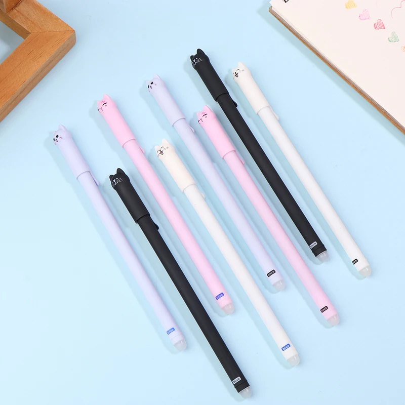 4 шт., набор креативных стираемых гелевых ручек для кошек, 0,5 мм, синие/черные чернила, стержень, канцелярские принадлежности для письма