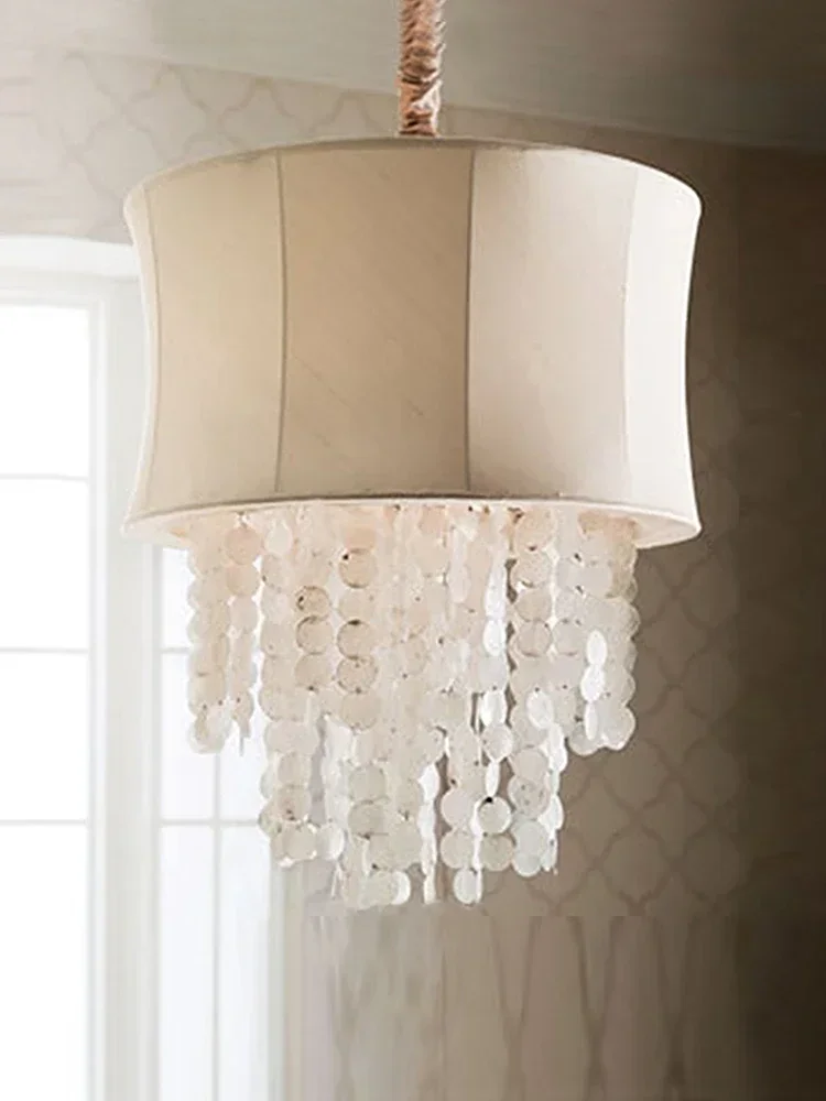 Lighting chic fresh natural shell chandelier cloth cover North Jane European French modern staircase room bedroom light