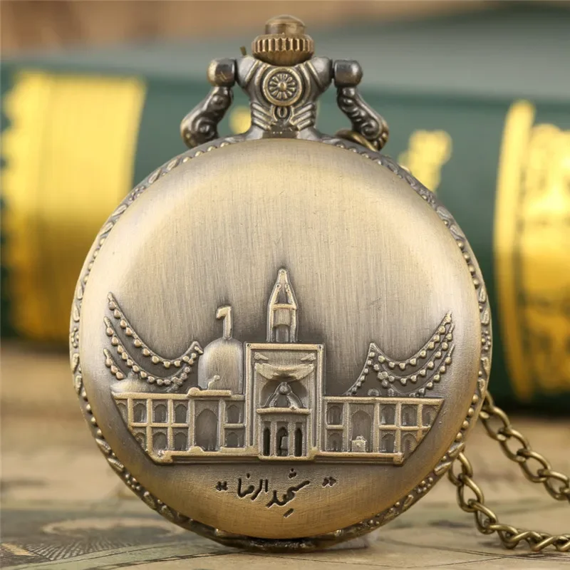 

Bronze Retro Building Castle Full Hunter Design Antique Quartz Pocket Watch for Men Women Sweater Chain Reloj De Bolsillo