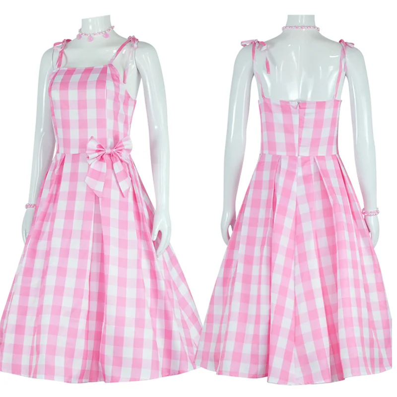 2023 New Girl Plaid Pink Dress Sleeveless Elegant Bow Party Style Clothing  Christmas Birthday Costume For teenager