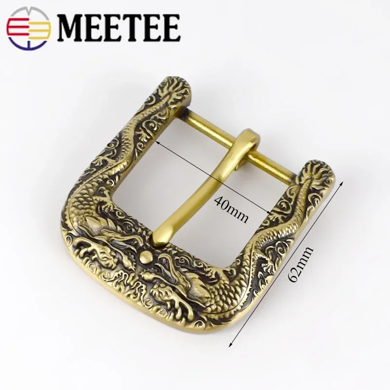 Meetee 40mm Vintage Dragon Solid Brass Belt Buckle Metal Pin Buckles Loop for 37-38mm Belts DIY Leathercraft Accessories YK169